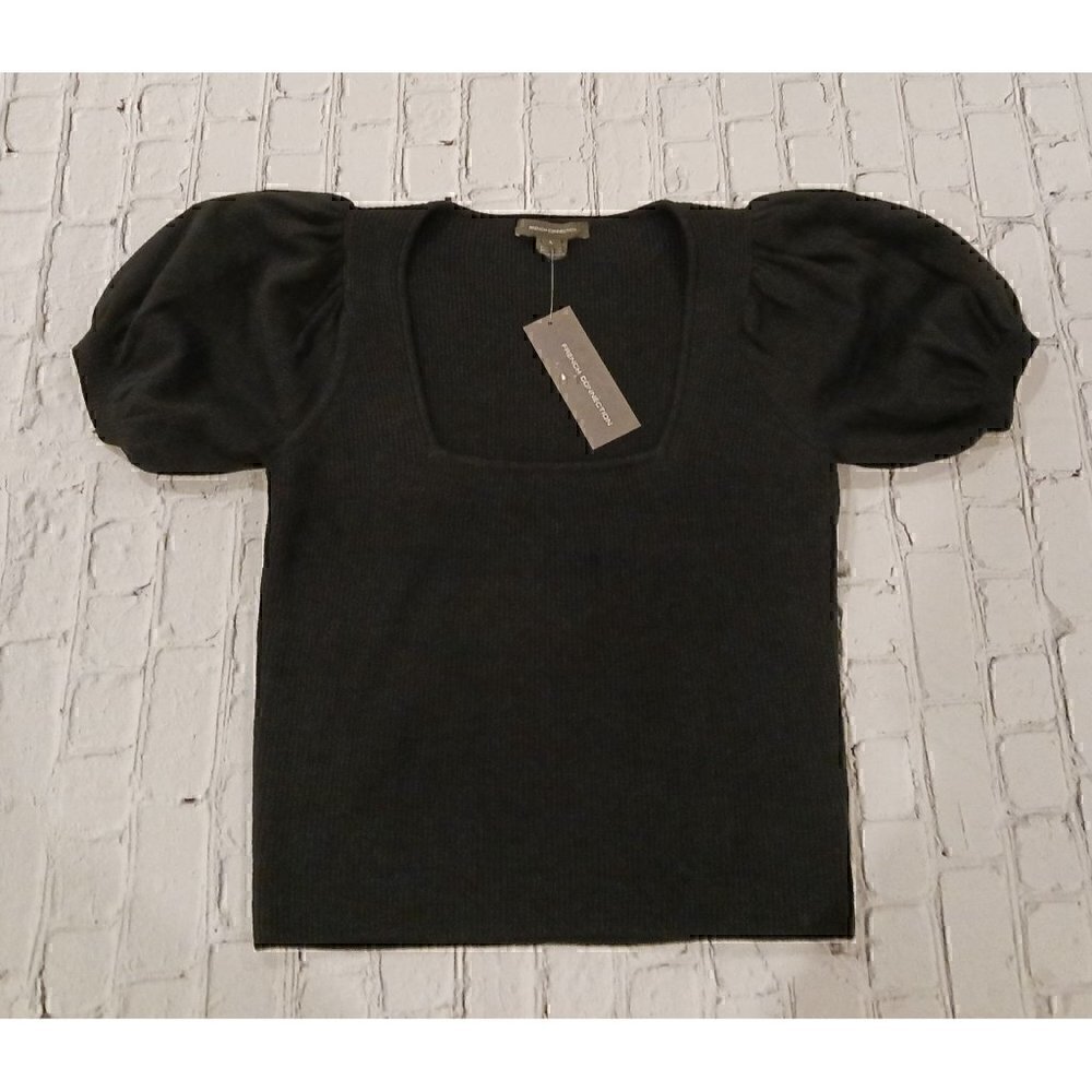 French Connection Jaida Puff Sleeve Black Sweater/NWT, Size Lage